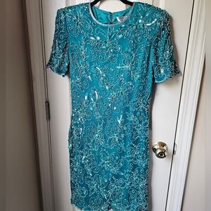 Vintage Adrianna Papell Evening 100% silk  beaded dress.  Fits maybe 8 or 10